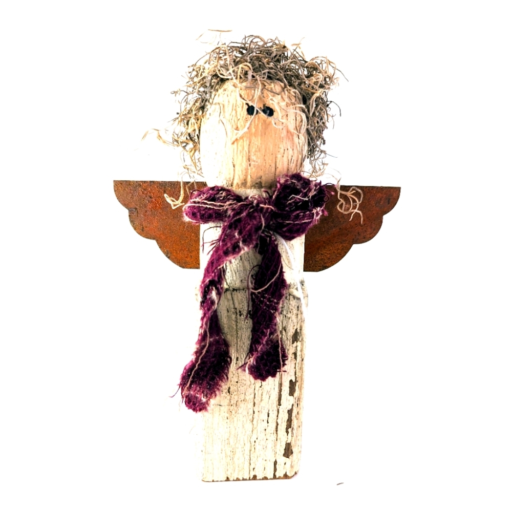 Vintage Folk Art Angel Approximate 8" Tall Wooden Spindle Art